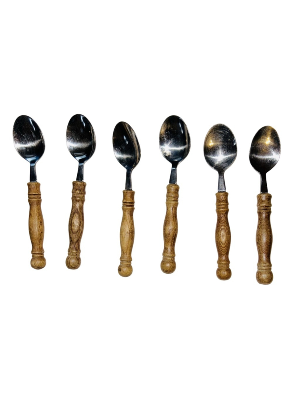 Vintage MCM Wooden Handle 24pc Flatware Set Wood & Stainless Cutlery - Picture 5 of 6